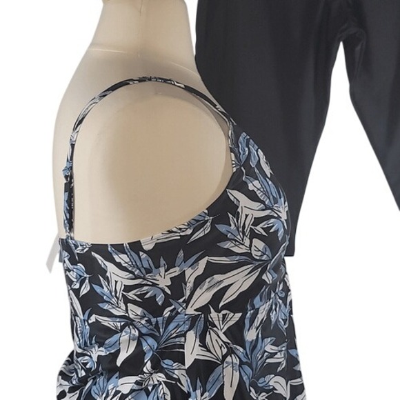 Ecupper Black and Blue Leaf Print 2 Piece Tankini Swimsuit - Picture 5 of 16